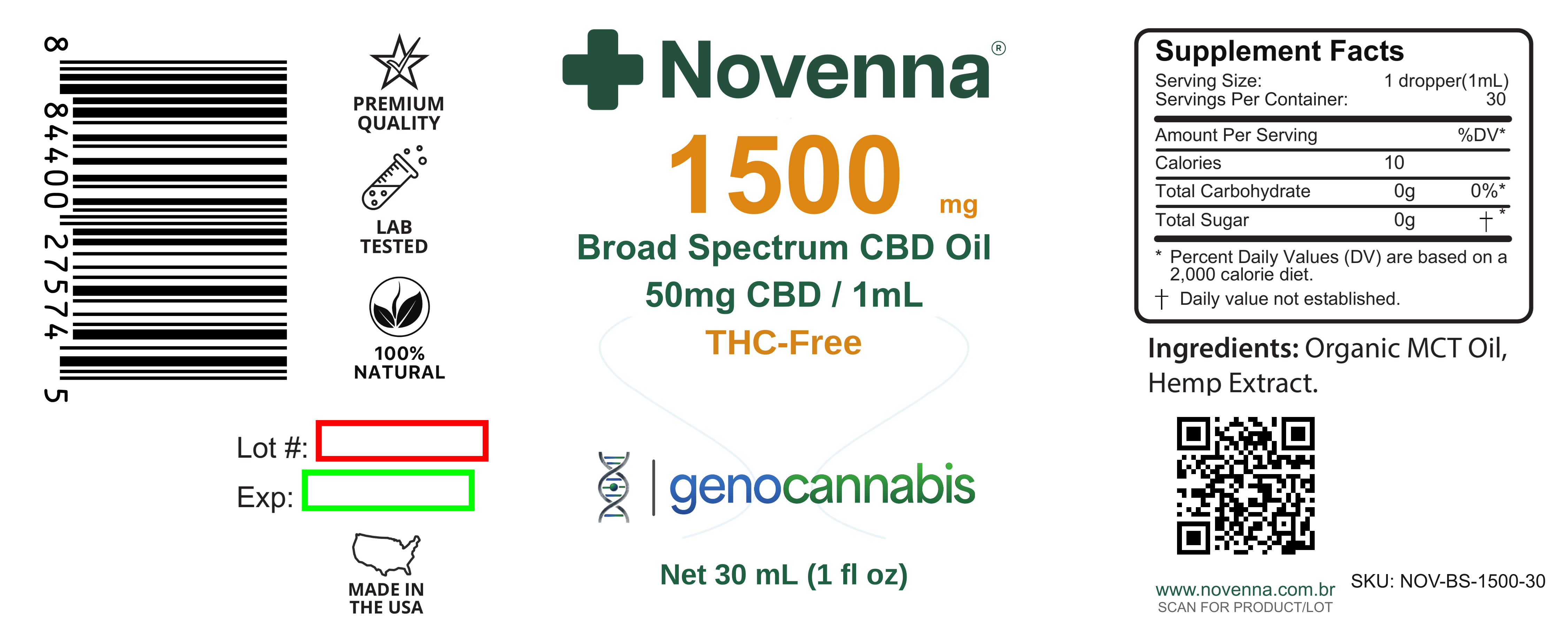 Etiqueta completa Novenna Broad Spectrum 1500 mg
